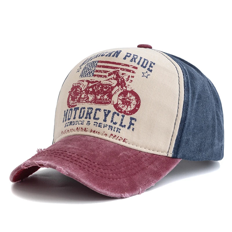 Vintage Motorcycle Print Baseball Cap Adjustable