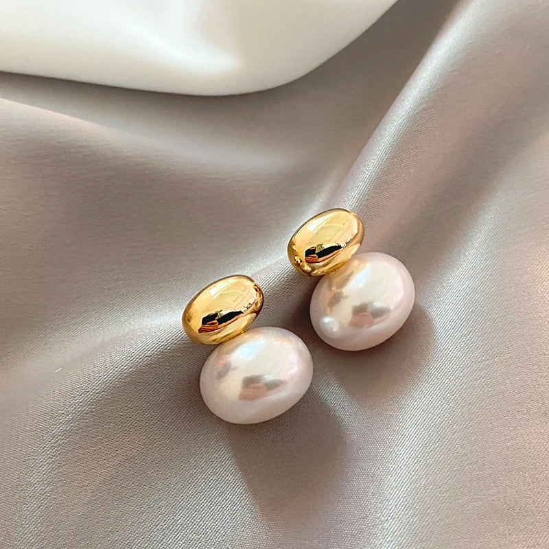 Vintage Bean Spliced Flat Pearl Earrings