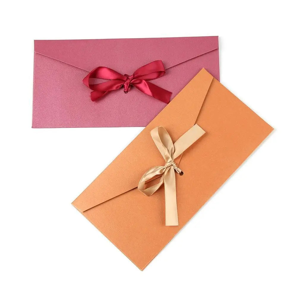 10 Pcs/set Envelope Pearlescent Paper Bow Thicken Ribbon Retro Creative Color Stationery Wedding Invited Gift High Quality