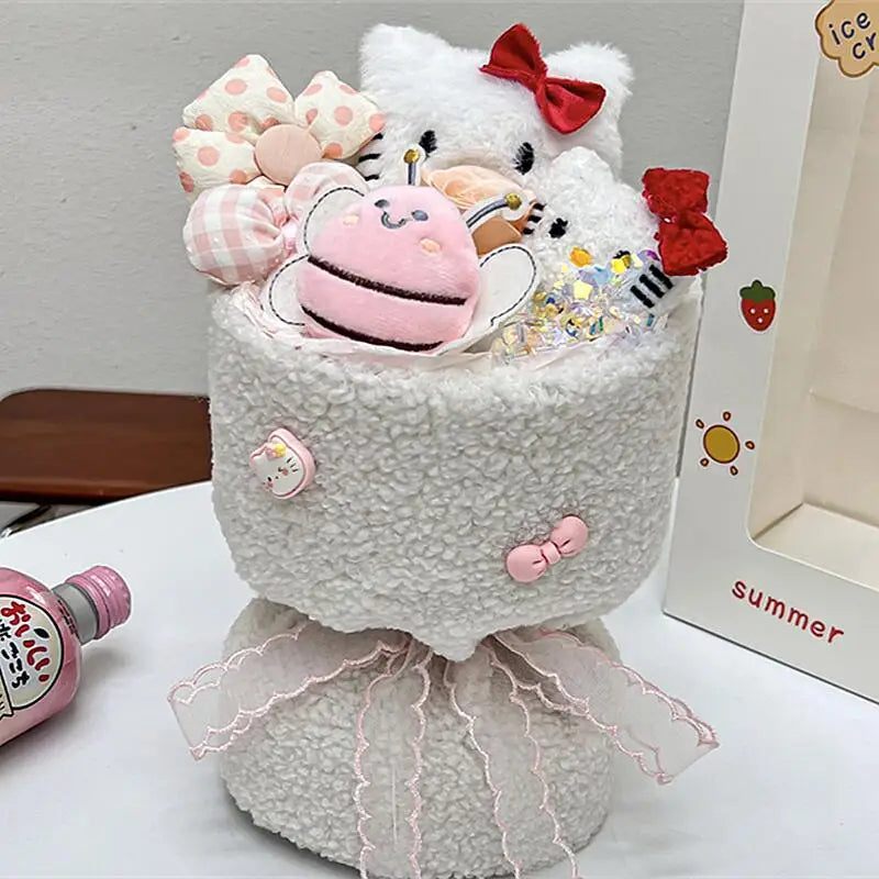 Vintage Cute Cartoon Plush Doll Flower Bouquet