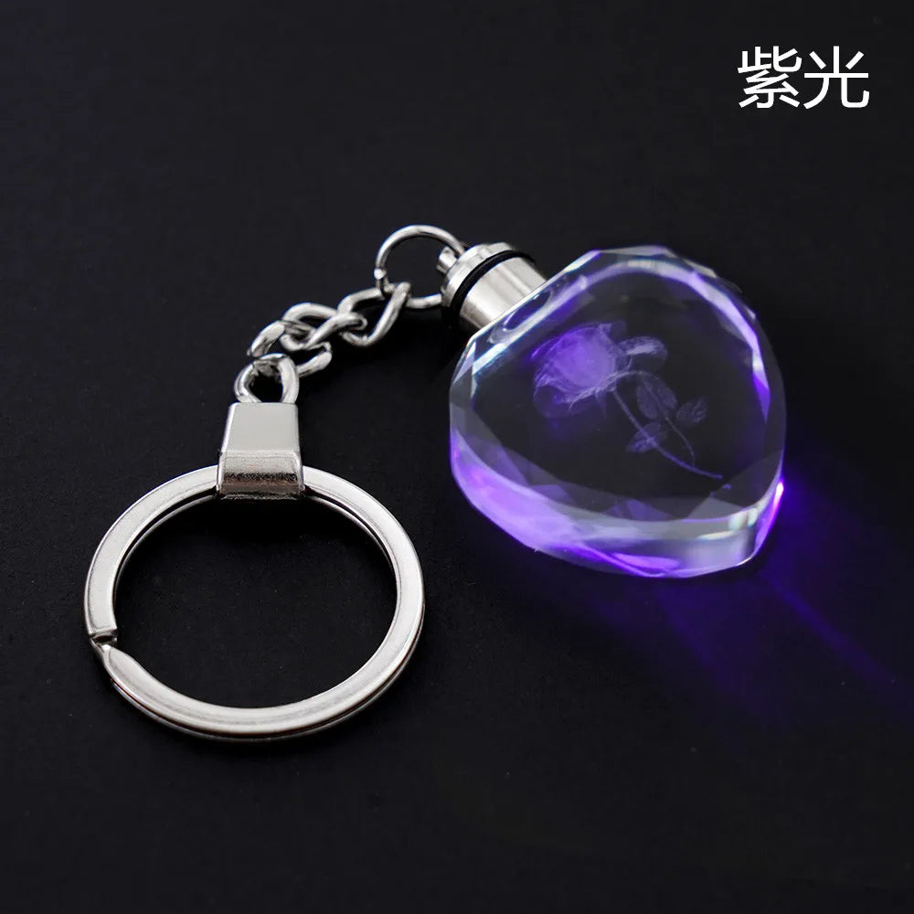 Vintage Fairy Rose Flower Love Shape Crystal LED Light Keychain