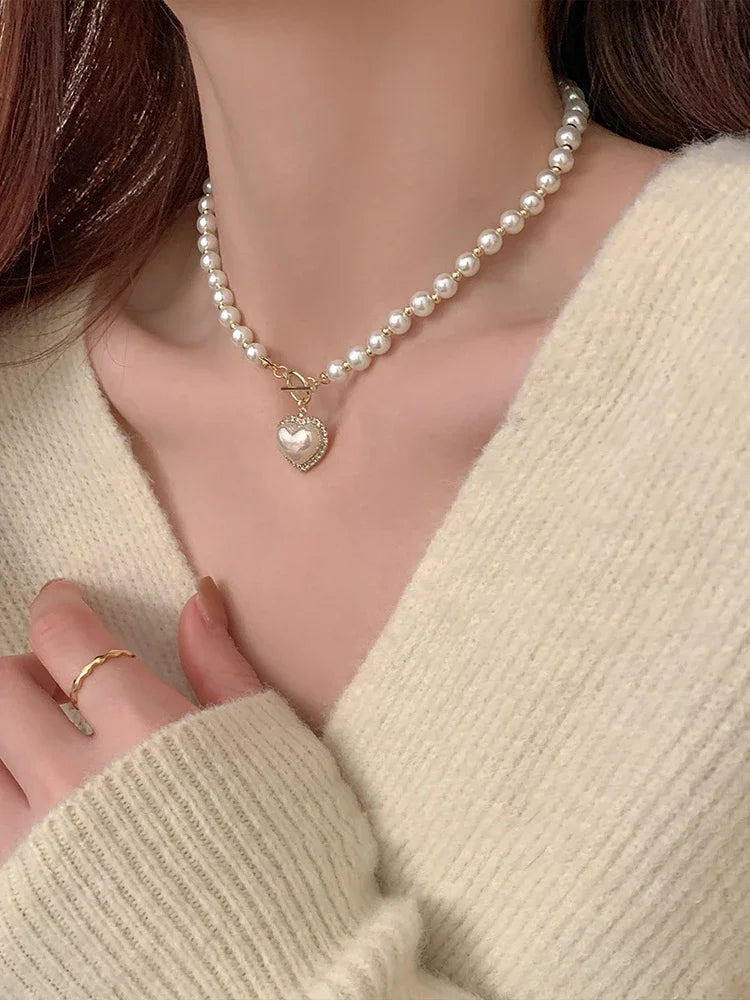 Vintage Pearl Mermaid T-Buckle Necklace for Women