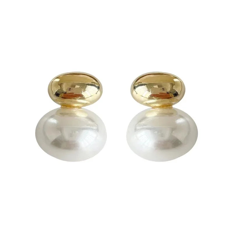 Vintage Bean Spliced Flat Pearl Earrings