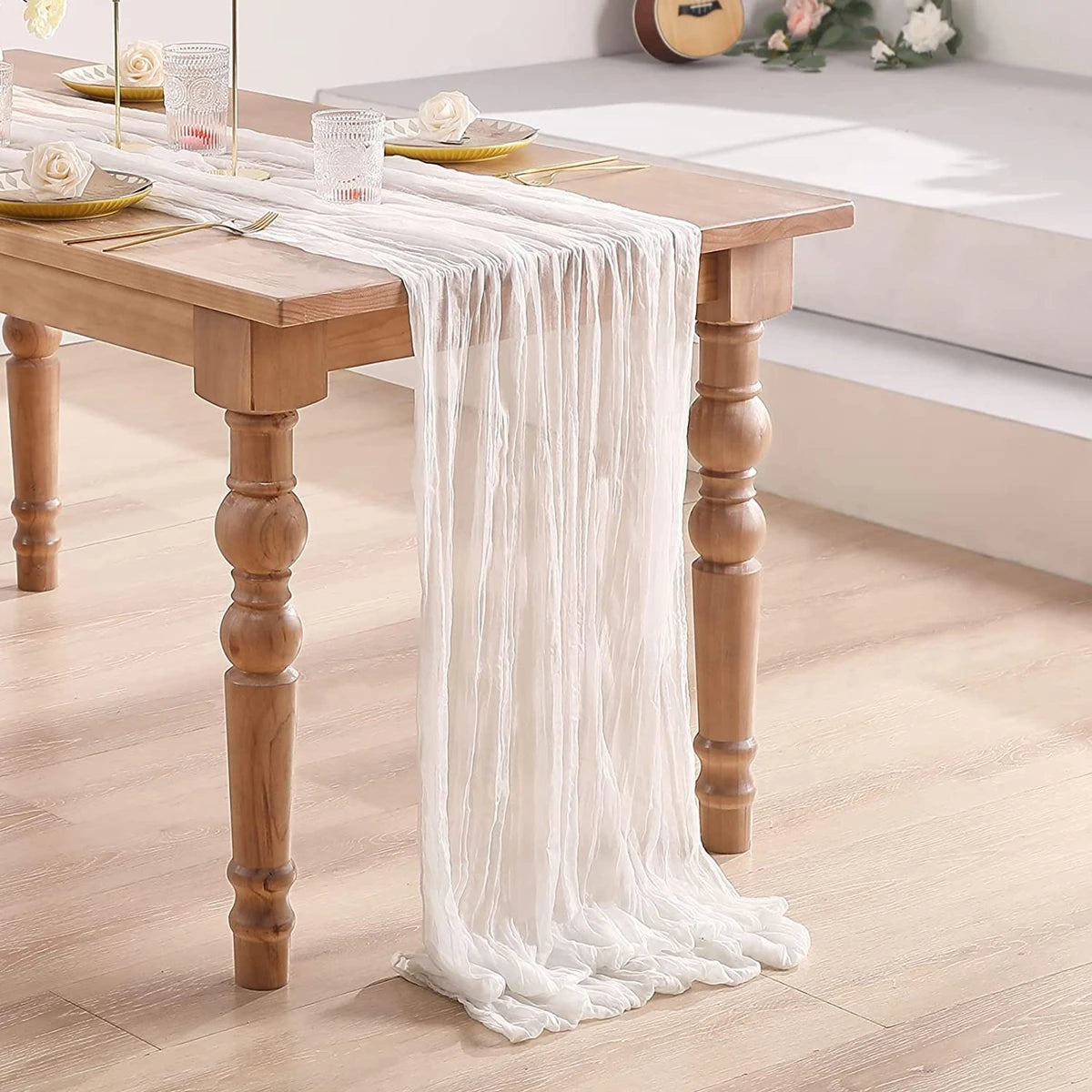 Semi-Sheer Vintage White Table Runners Boho