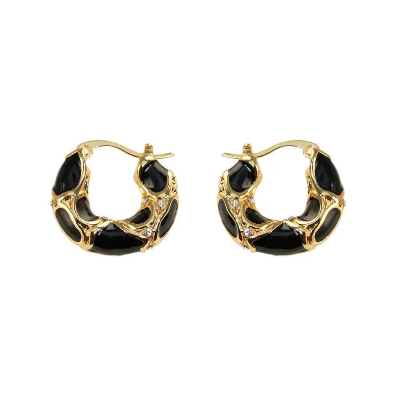 Trendy Gold-Plated Vintage Enamel Hoop Earrings