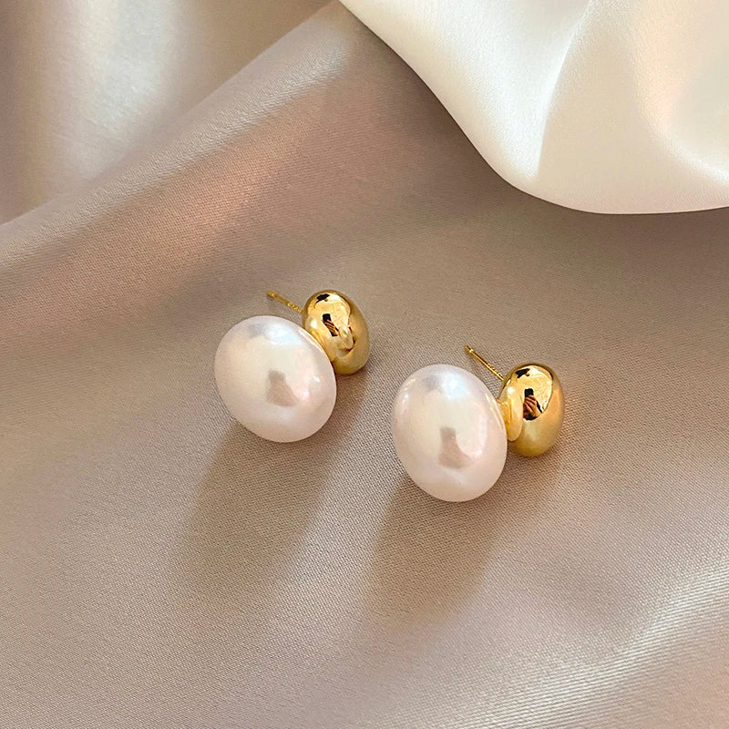 Vintage Bean Spliced Flat Pearl Earrings