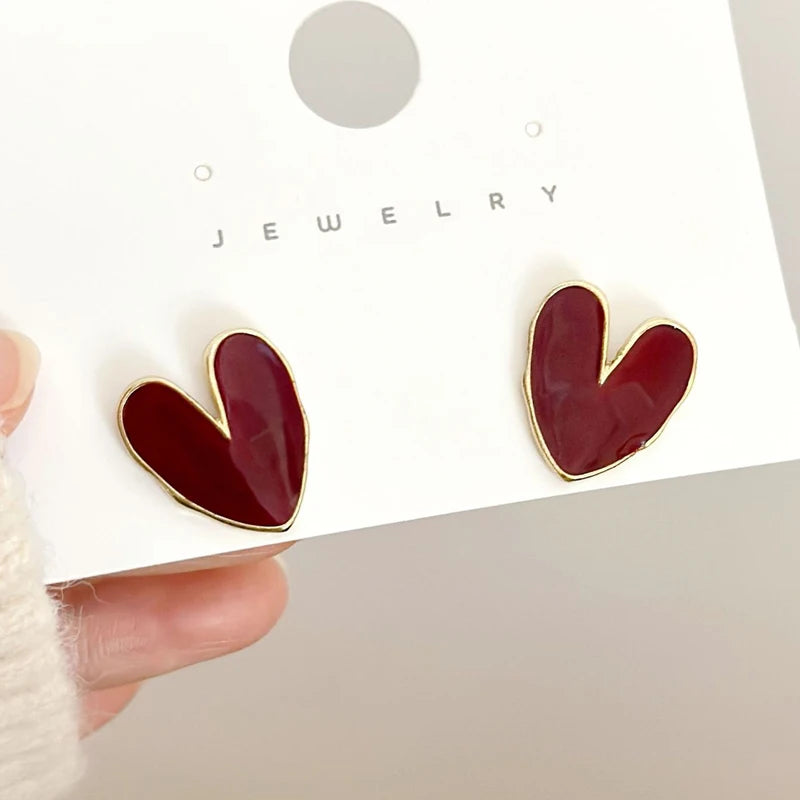 Vintage Red Heart Stud Earrings Gift