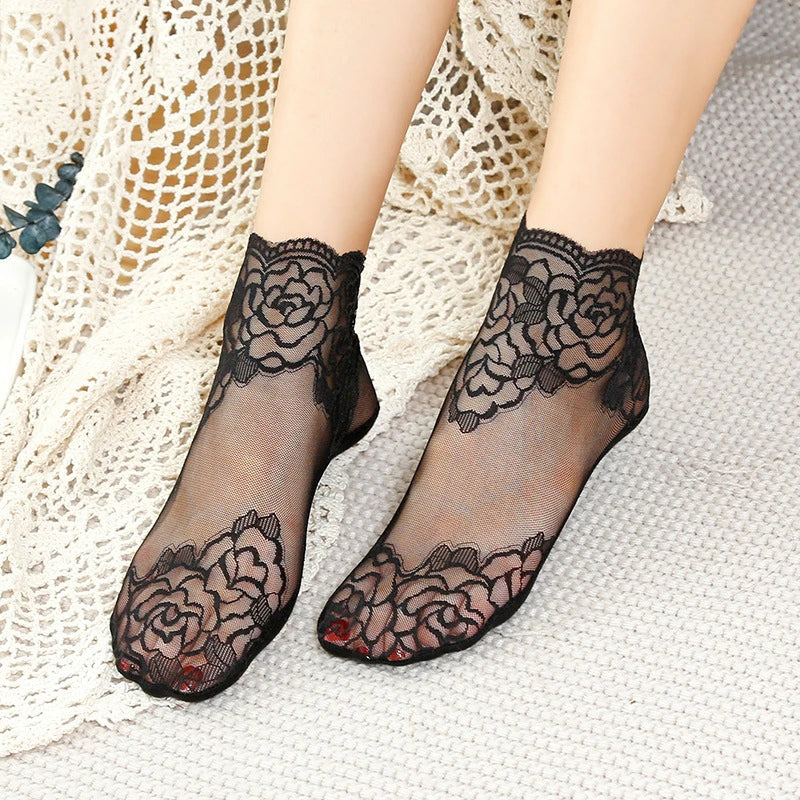 Vintage Lace Cotton Summer Floral Socks