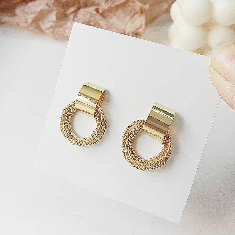 Retro Gold Circle Stud Earrings Women