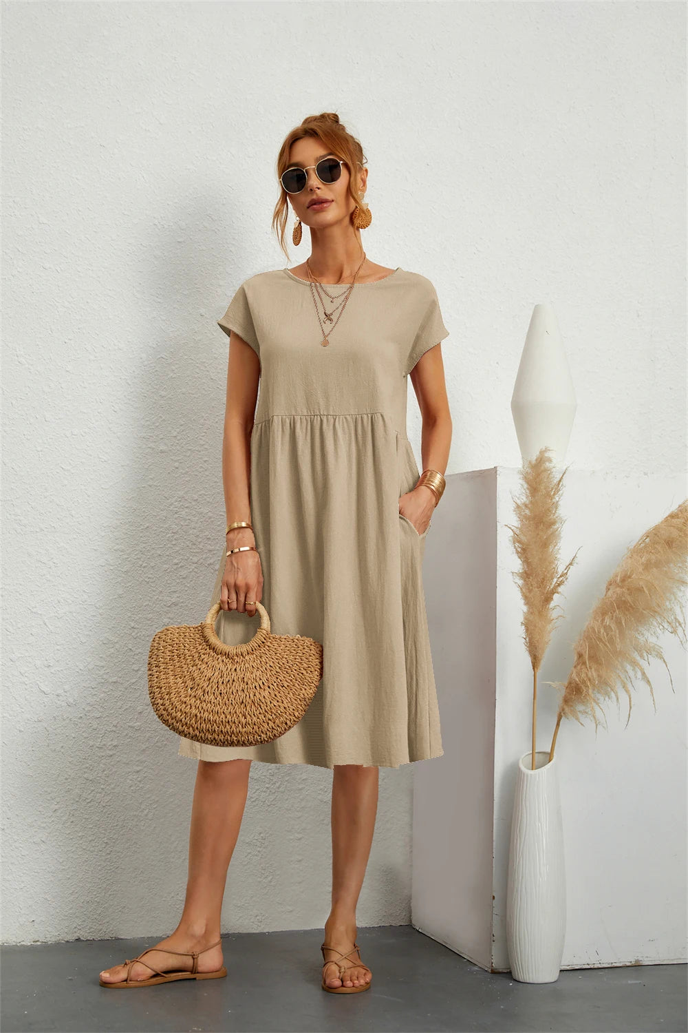 Vintage Style O-neck Casual Dresses