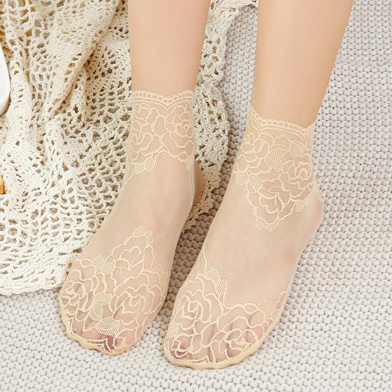 Vintage Lace Cotton Summer Floral Socks