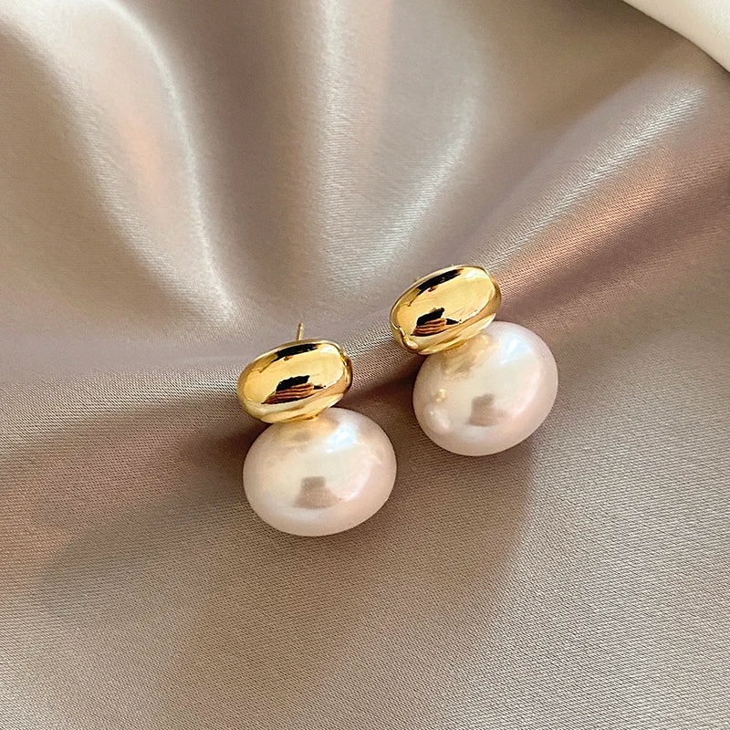 Vintage Bean Spliced Flat Pearl Earrings