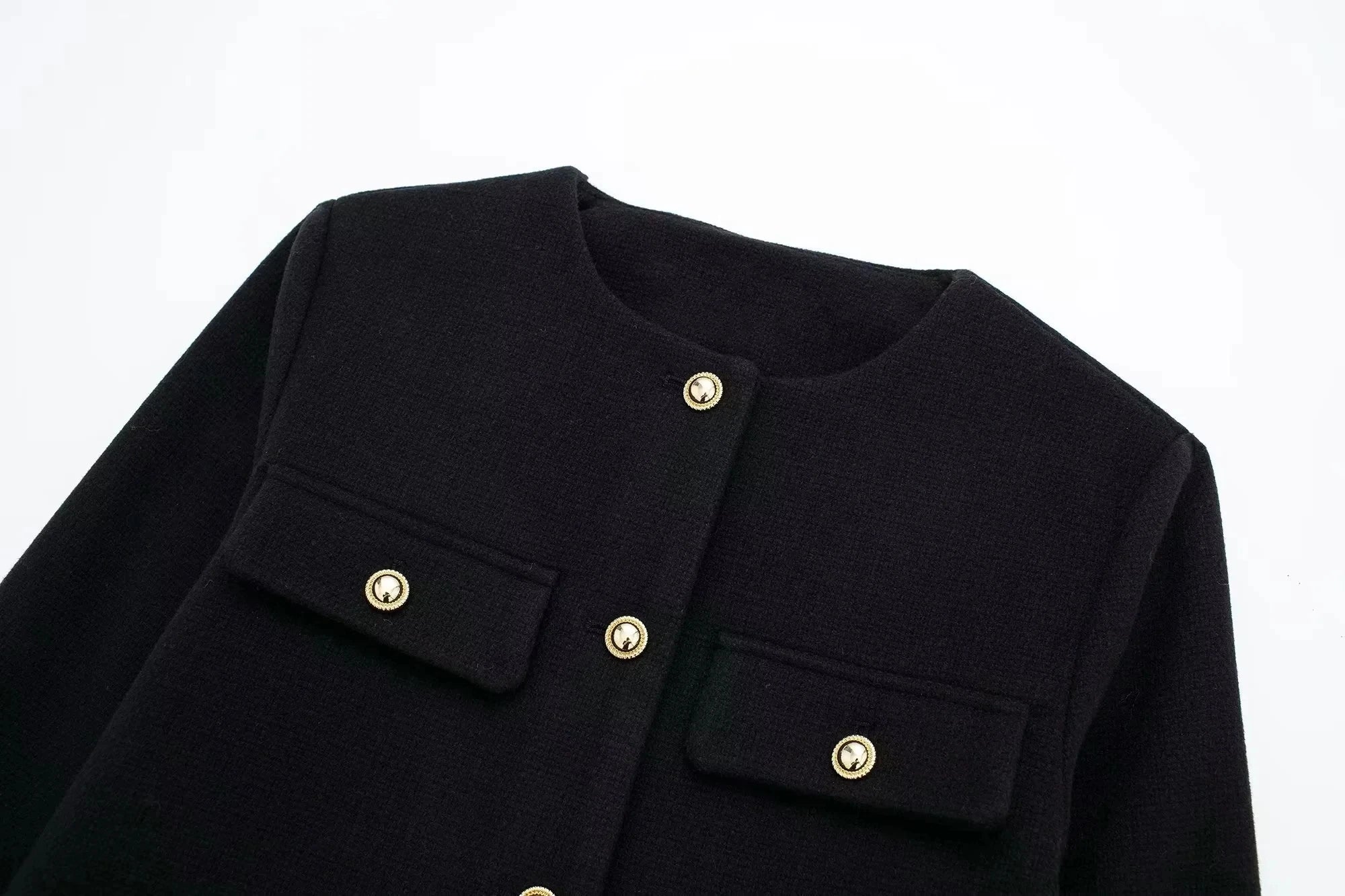 Vintage Solid Coat Button Long Sleeve O Neck Jacket With Pocket