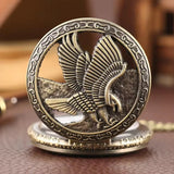 Vintage Bronze Metal Eagle Antique Pocket Watch with Chain