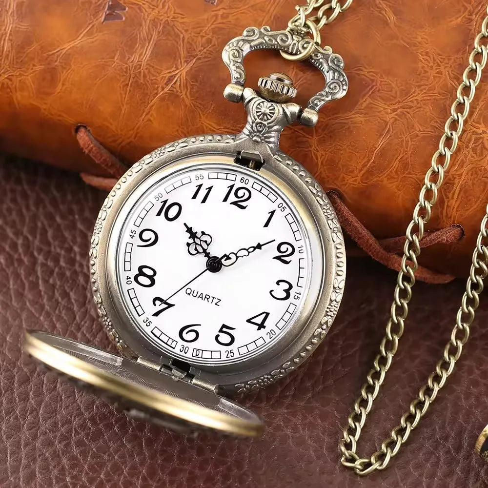 Vintage Bronze Metal Eagle Antique Pocket Watch with Chain