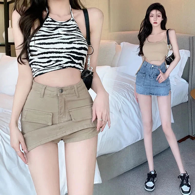 Vintage Denim Sexy Slim High Waist Wrap Hip Mini Skirts