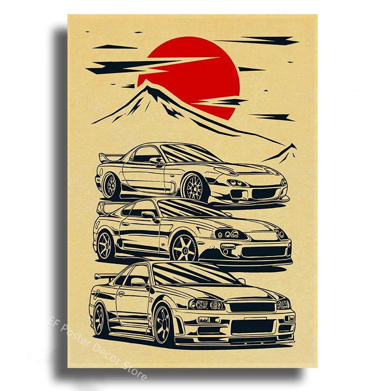 Vintage Japanese Cars Samurai Poster