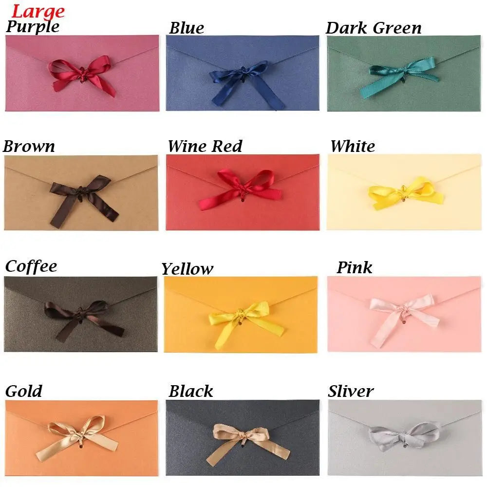 10 Pcs/set Envelope Pearlescent Paper Bow Thicken Ribbon Retro Creative Color Stationery Wedding Invited Gift High Quality