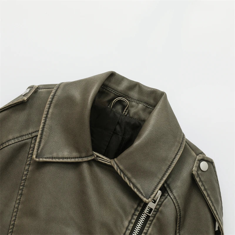 ZVRI 2024 Women's Vintage Faux Leather Jacket