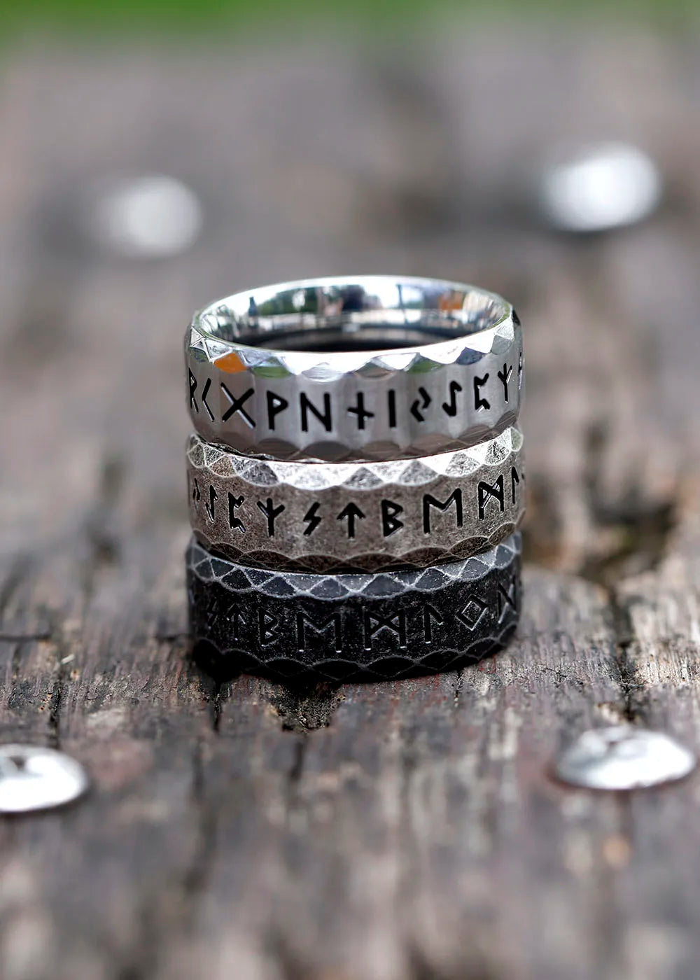 Vintage Stainless-Steel Odin Viking Rune Rings