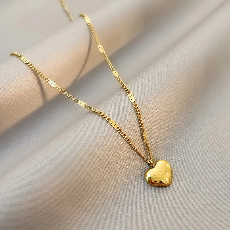 Vintage Gold Heart Pendant Choker Necklace