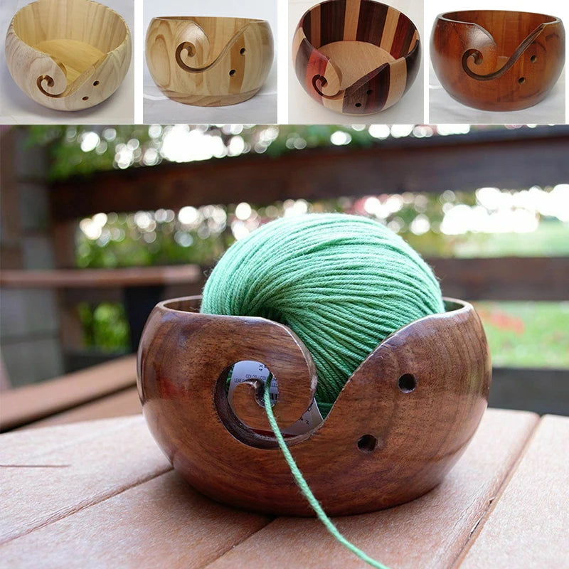 Vintage Handmade Eco-friendly Wooden Yarn Bowl Organizer