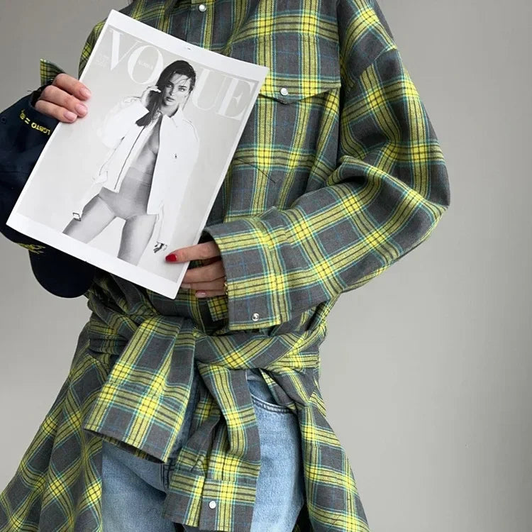 Vintage Oversized Plaid Shirt Women