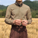 Vintage Men Shirts Autumn New Lape Grid Pattern