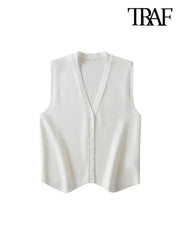 Vintage V Neck Sleeveless Female Waistcoat Chic Vest Tops