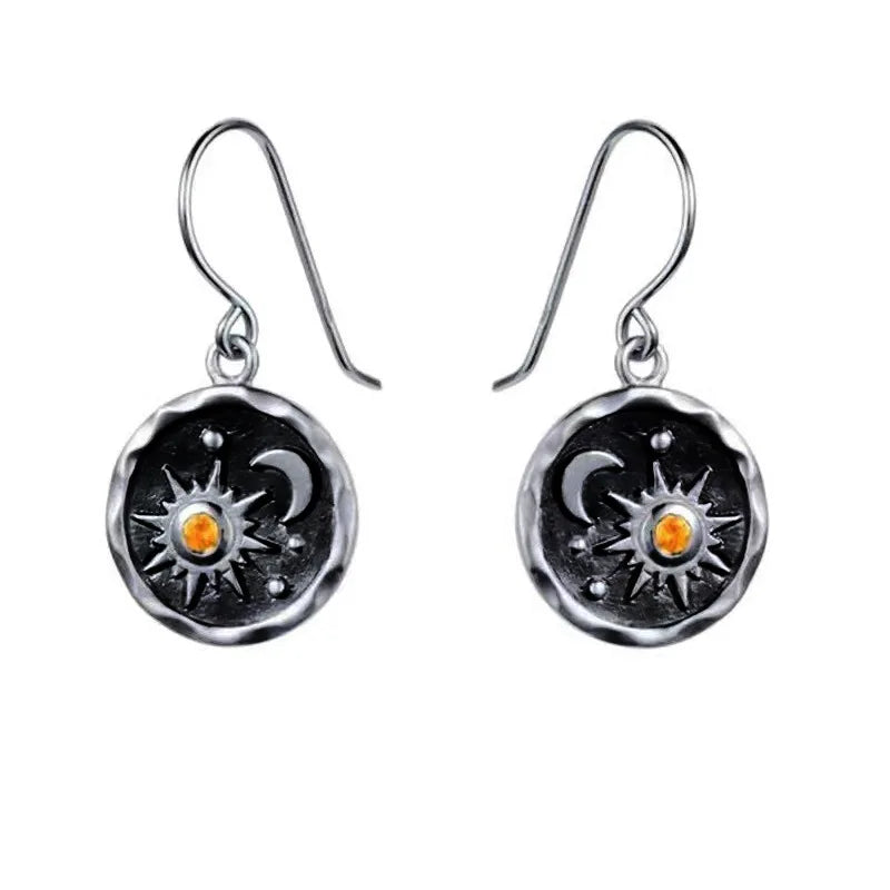 Vintage Sun Moon Pendant Earrings Necklace Set