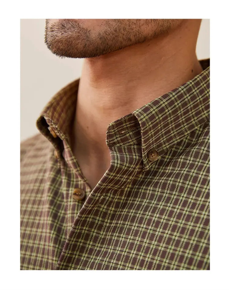 Vintage Men Shirts Autumn New Lape Grid Pattern