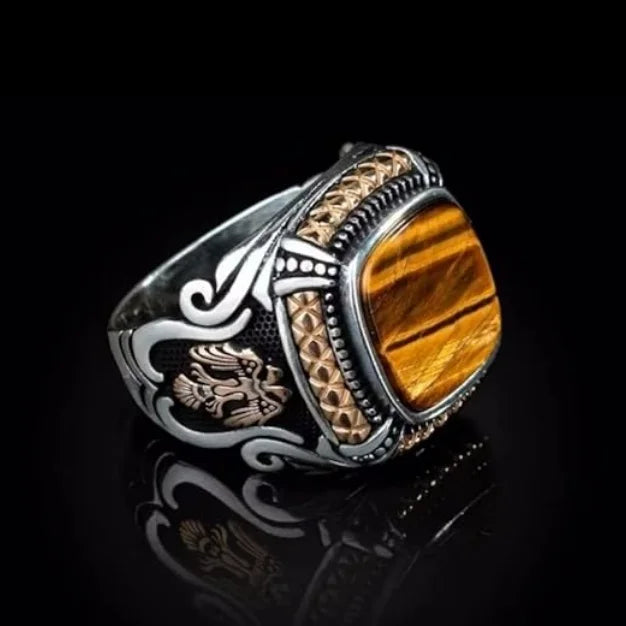 Vintage Handmade Turkish Brown Wood Grain Zircon Rings