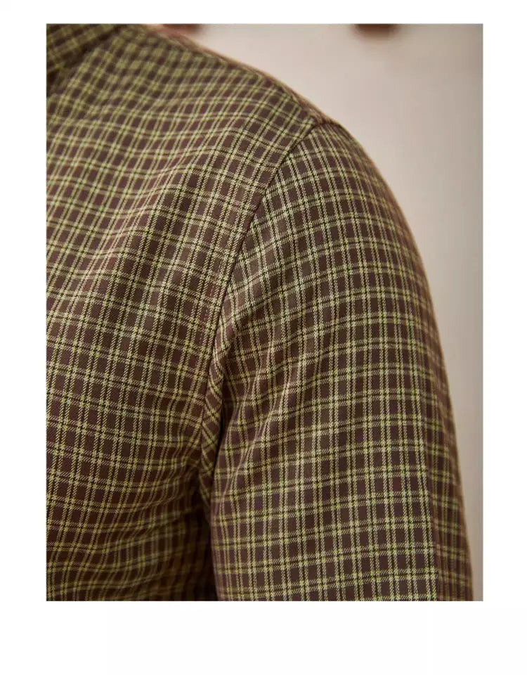 Vintage Men Shirts Autumn New Lape Grid Pattern