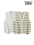 Vintage V Neck Sleeveless Female Waistcoat Chic Vest Tops