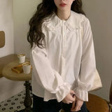 Vintage Preppy White Shirt Elegant Blouse