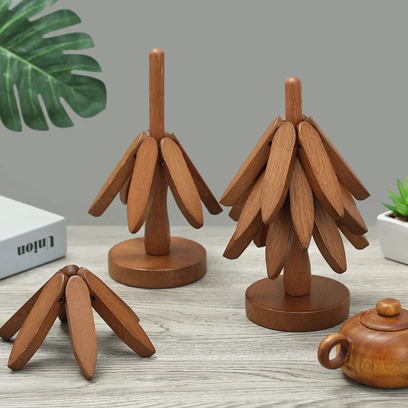 Vintage Tree Design Stand Wooden Trivets