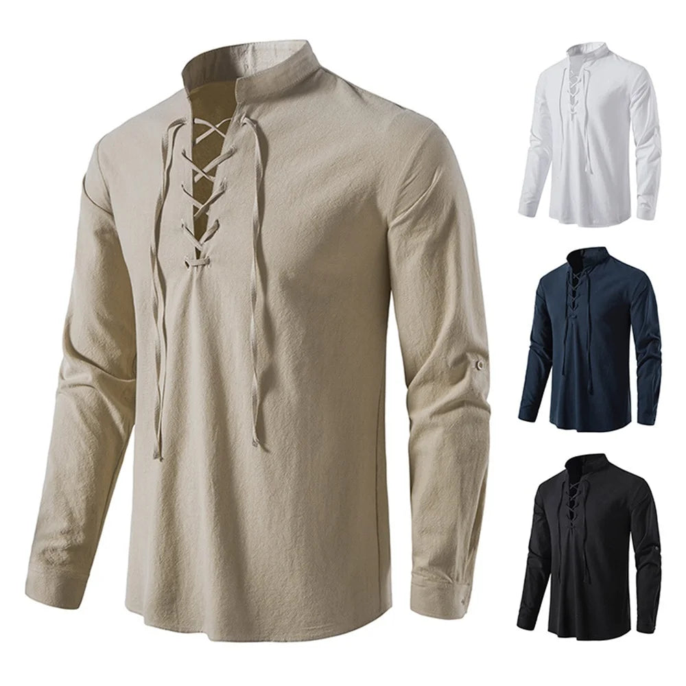 Vintage Men's Casual Blouse Cotton Linen Shirts