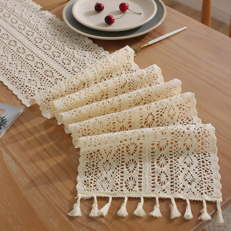 Vintage Beige Crochet Lace Table Runner