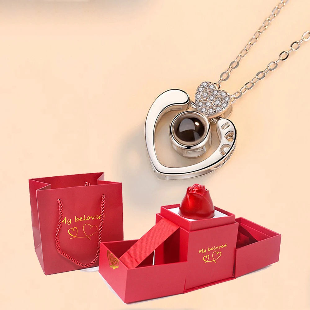 Vintage Love Projection Necklace With Exquisite Rose Gift Box