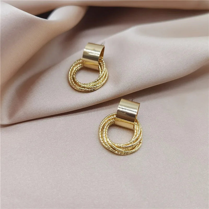 Retro Gold Circle Stud Earrings Women