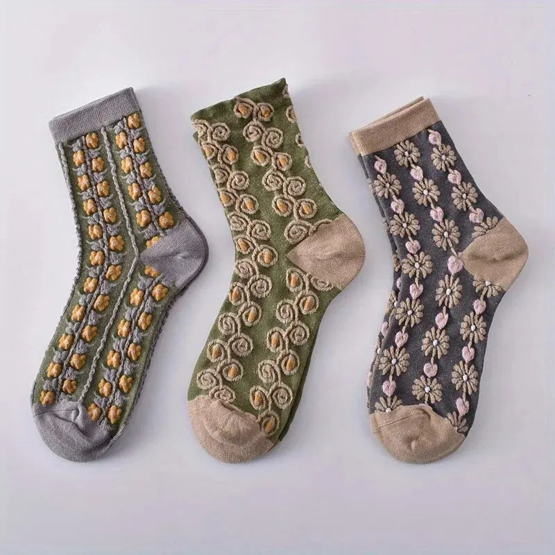 Vintage 5 Pairs 3D Floral Socks