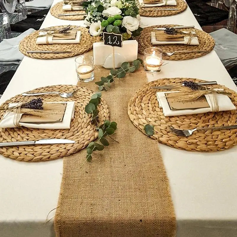 Vintage Natural Hessian Khaki Jute Burlap Linen Table Runner