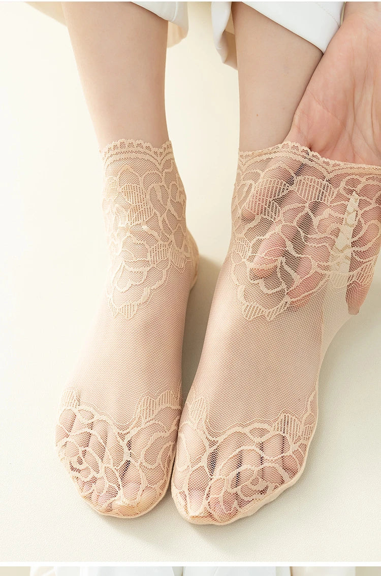 Vintage Lace Cotton Summer Floral Socks