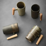 Ceramic Vintage Stoneware Wooden Handle Nordic Earth Mugs