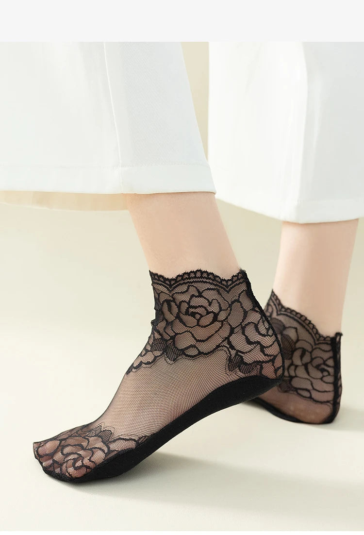 Vintage Lace Cotton Summer Floral Socks