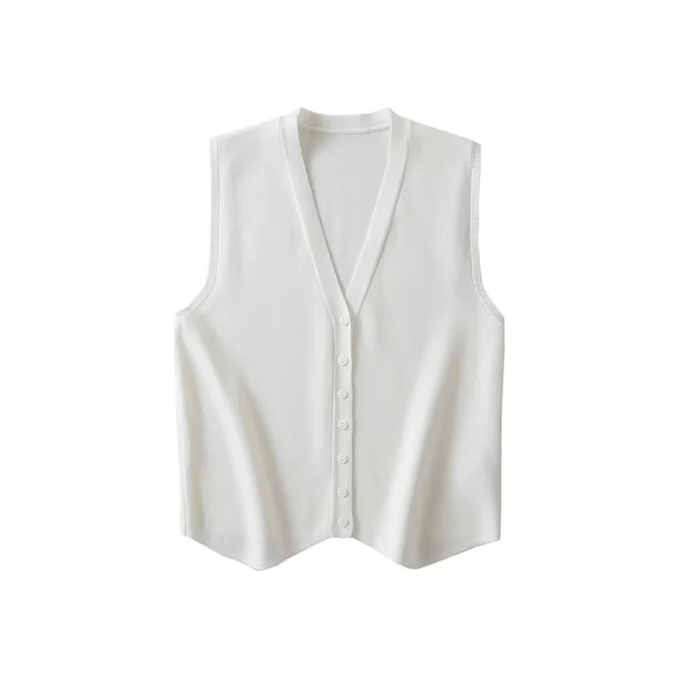 Vintage V Neck Sleeveless Female Waistcoat Chic Vest Tops