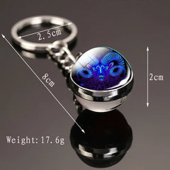 Vintage 12 Constellation Key Ring Time Stone Double-Sided Glass Ball Metal Keychain