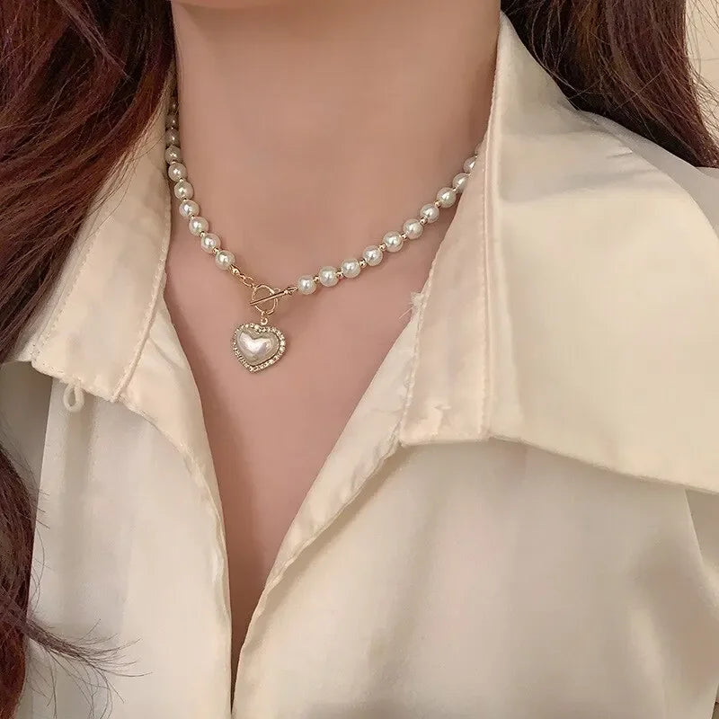 Vintage Pearl Mermaid T-Buckle Necklace for Women