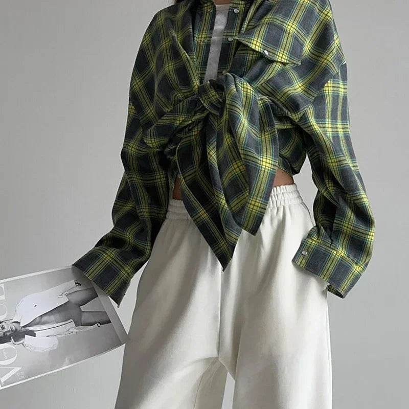 Vintage Oversized Plaid Shirt Women