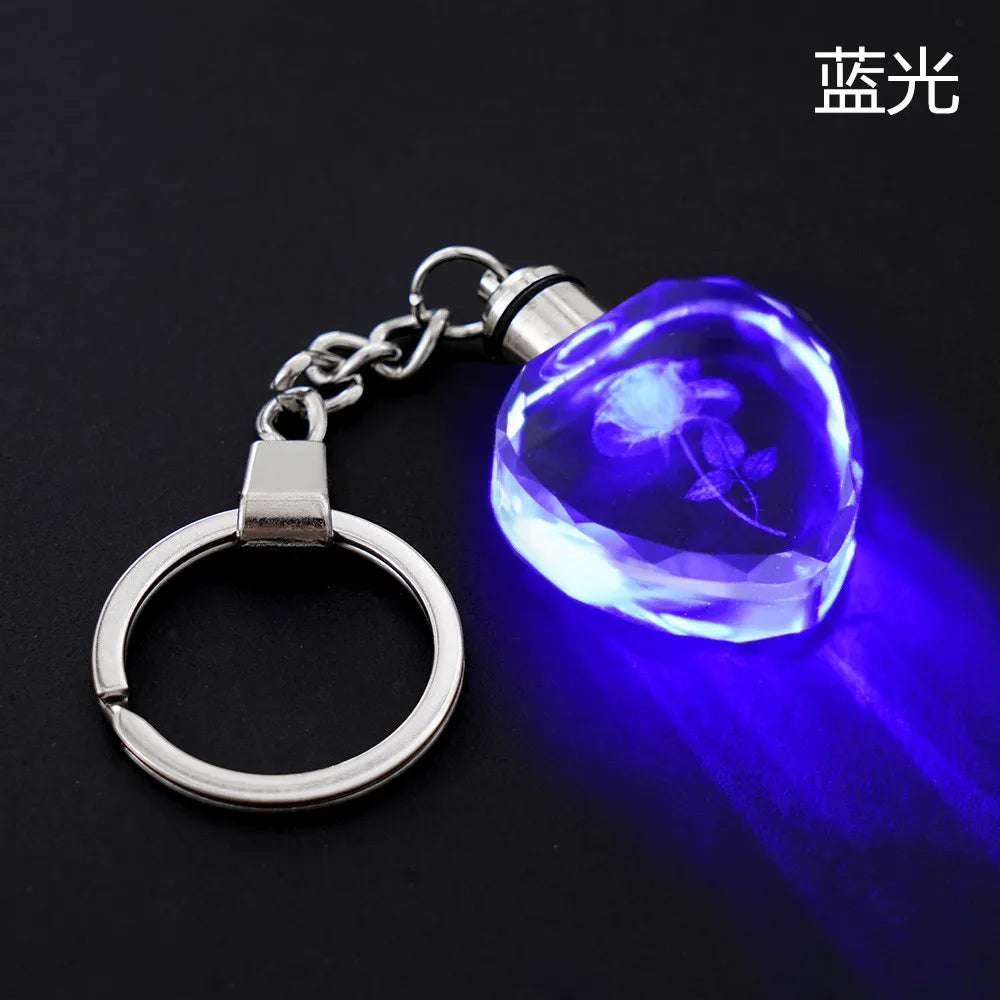 Vintage Fairy Rose Flower Love Shape Crystal LED Light Keychain